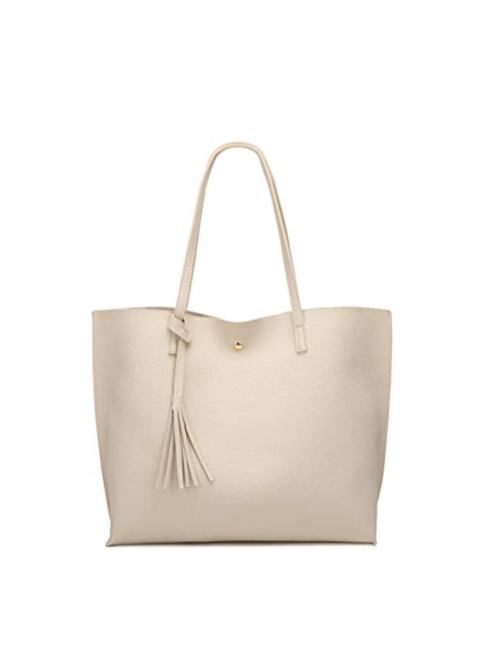 Faux Leather Tassel Tote Bag, Large Capacity Shoulder Handbag, Beige